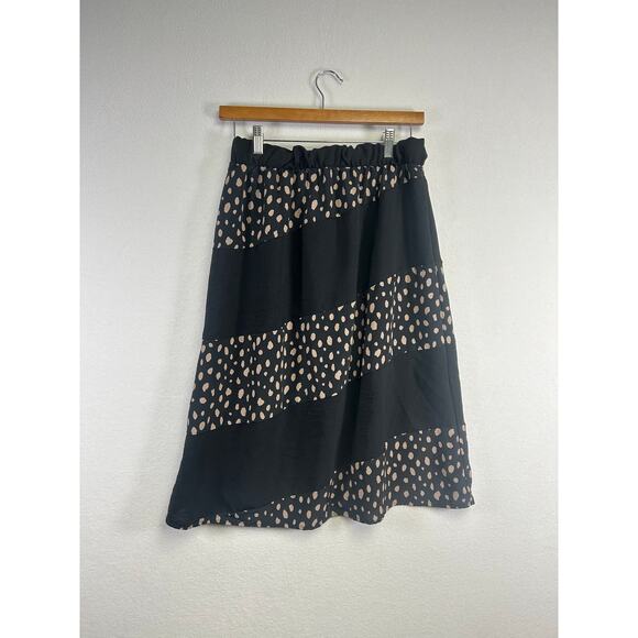 Peach Perfect black and brown polkadot midi skirt size medium boho chic￼ - Picture 4 of 8